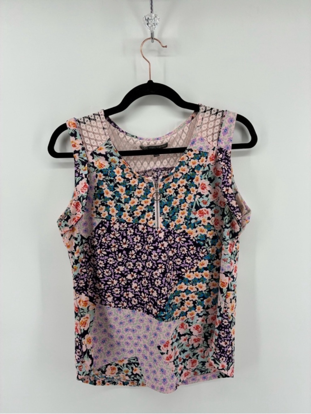 Floral Patchwork Sleeveless Top - Purple Multi